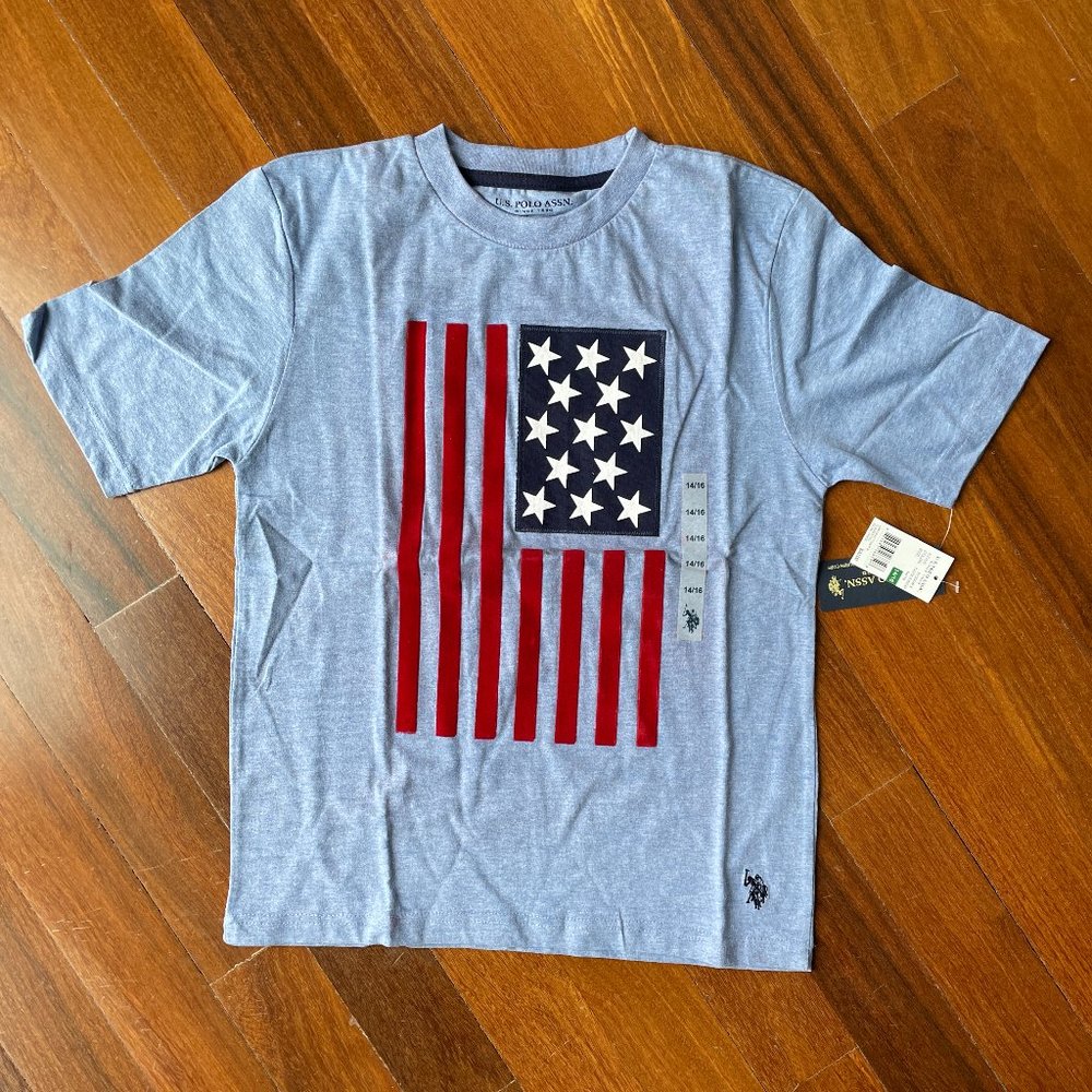 NEW U.S Polo Assn. Sz 14-16 Flag T-shirt
